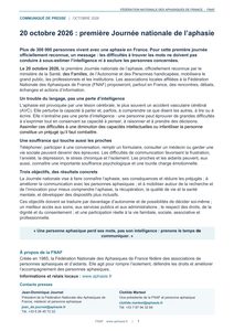 Communiqué de presse : 20 octobre 2026 : première Journée nationale de l&rsquo;aphasie