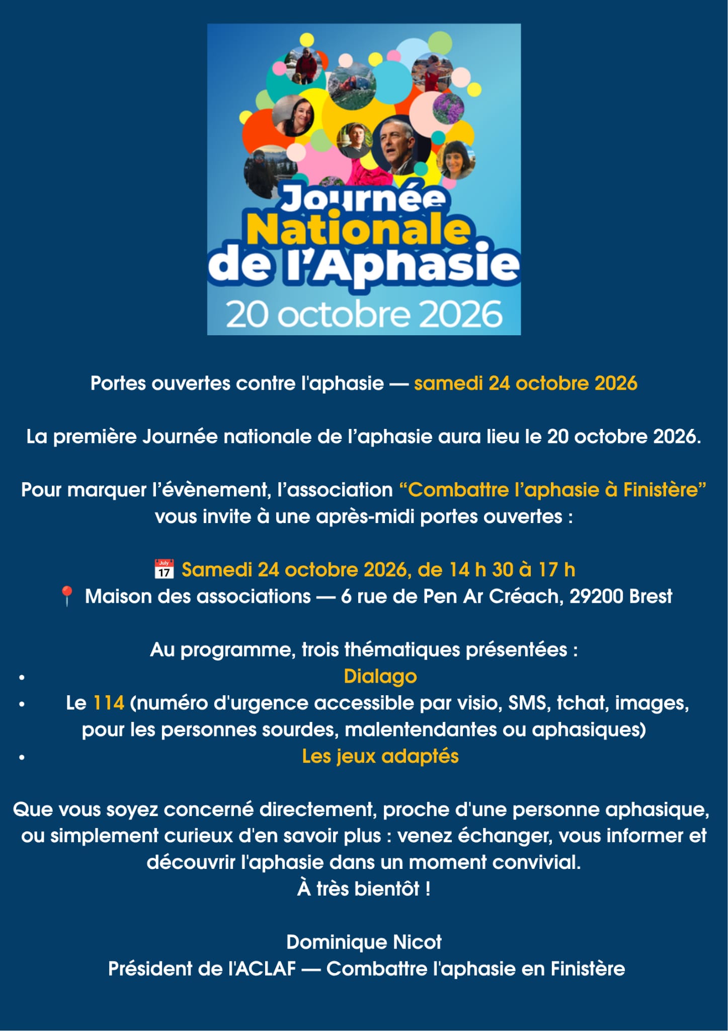 Portes ouvertes contre l’aphasie — samedi 24 octobre 2026.